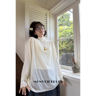 魔女MoNvKiKiPlus「天后」大码 1868 微胖高领蕾丝抓毛上衣T恤