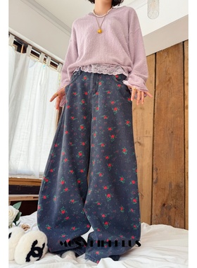 魔女MoNvKiKiPlus「雪柔」大码微胖休闲宽松阔腿加绒牛仔裤#B676