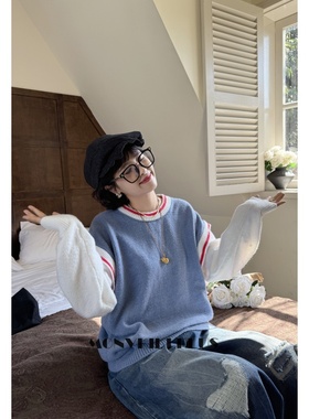 魔女MoNvKiKiPlus大码微胖显瘦长袖假两件针织毛衣#C00135