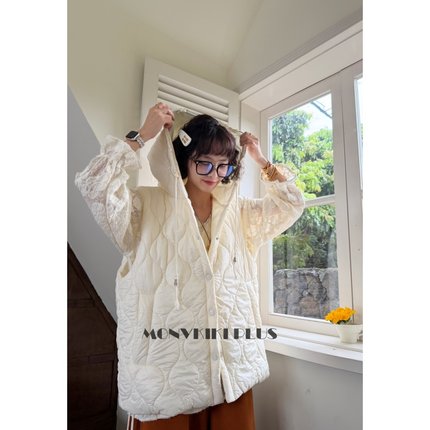 魔女MoNvKiKiPlus「冬雪」大码微胖串珠绳宽松棉服马甲#1897