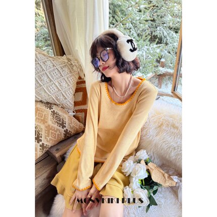 8「雪念」大码微胖彩色纱大领打底上衣T恤#1961