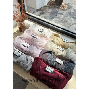 魔女MoNvKiKiPlus大码 1922 微胖保暖衣V领薄绒蕾丝打底T恤