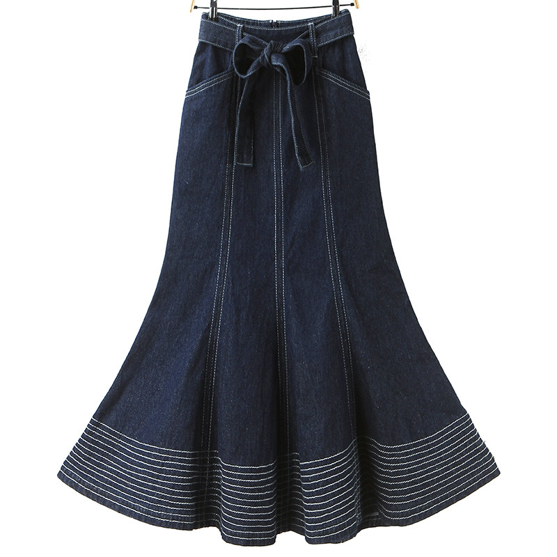 鱼尾裙女秋季女2019新款显瘦高腰百搭绑带牛仔半身裙|ruв категории Женская одежда, юбка - от Buy2taobao.com для оказания профессиональной услуги покупки агента Taobao