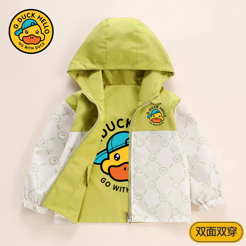 小黄鸭童装春秋季女童两面穿冲锋衣2025新款双面防风衣外套夹克潮