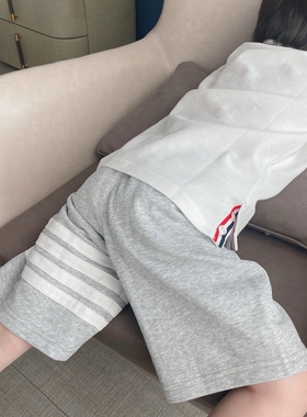 今今家儿童运动短裤条纹松紧腰休闲宽松卫裤五分短裤户外休闲裤