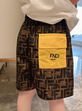 定制后袋绣花短裤字母满印沙滩裤松紧带夏日短裤小中大童洋气中裤