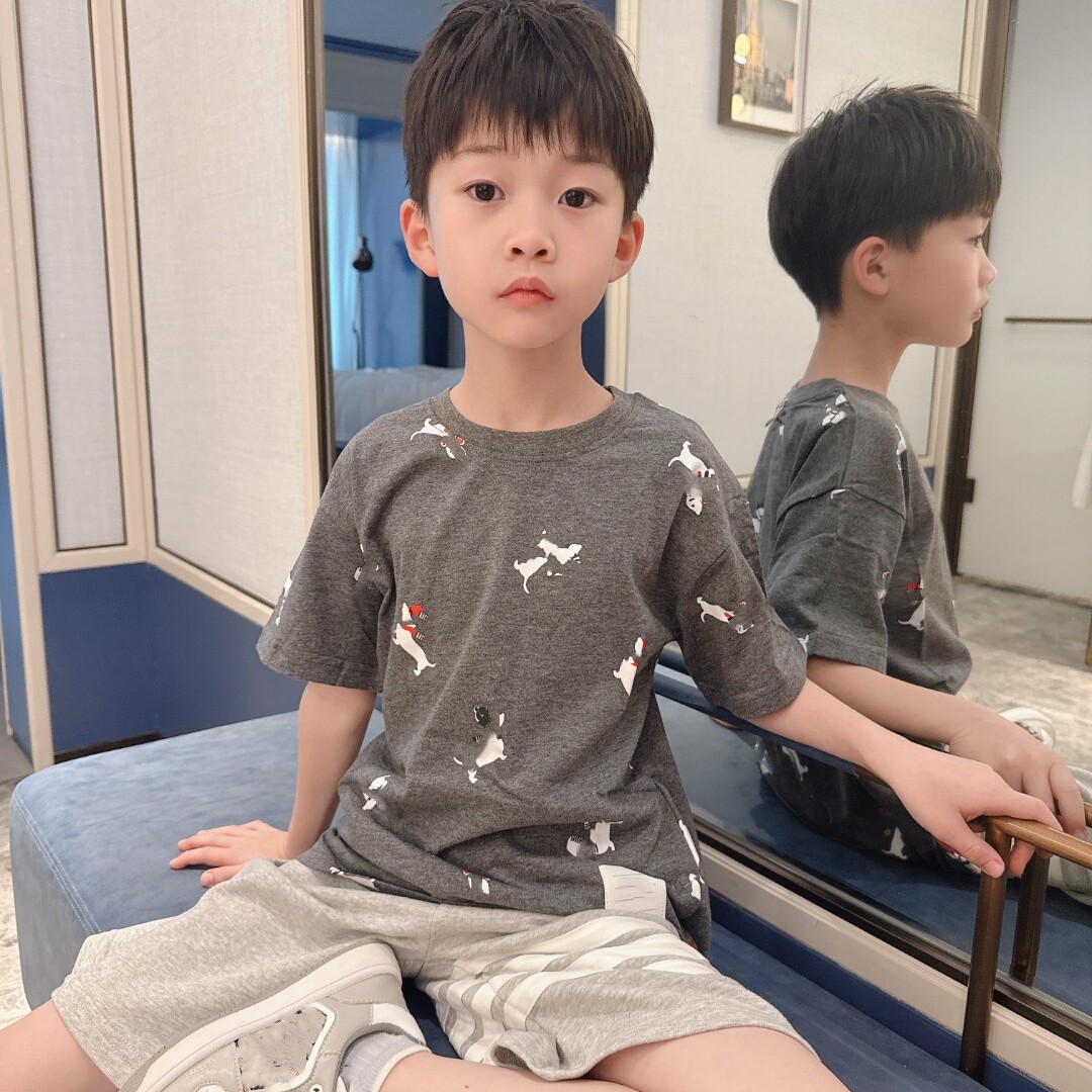 今今家男女童卡通狗狗纯棉短袖T恤夏季宽松圆领印花针织上衣童装