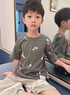 今今家男女童卡通狗狗纯棉短袖T恤夏季宽松圆领印花针织上衣童装