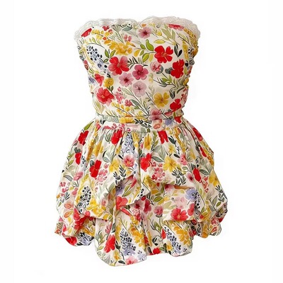 法式甜美双层蕾丝花苞连衣裙