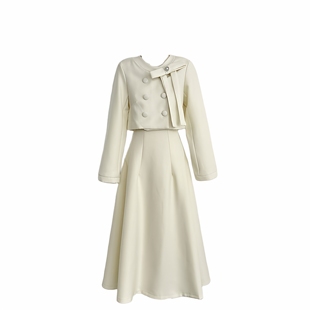 套装 LIULIUGE 复古珍珠蝴蝶结A字廓形长半裙时尚 法式 南洋千金秋季