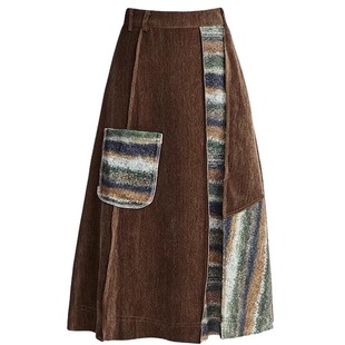 A字长裙 复古不规则彩砂拼接半身裙女秋冬高腰中长款 LIULIUGE 美式