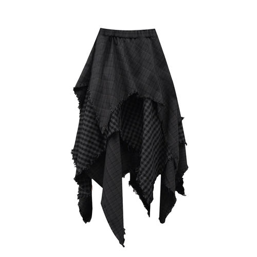 亚文化不规则格纹拼接百褶长裙