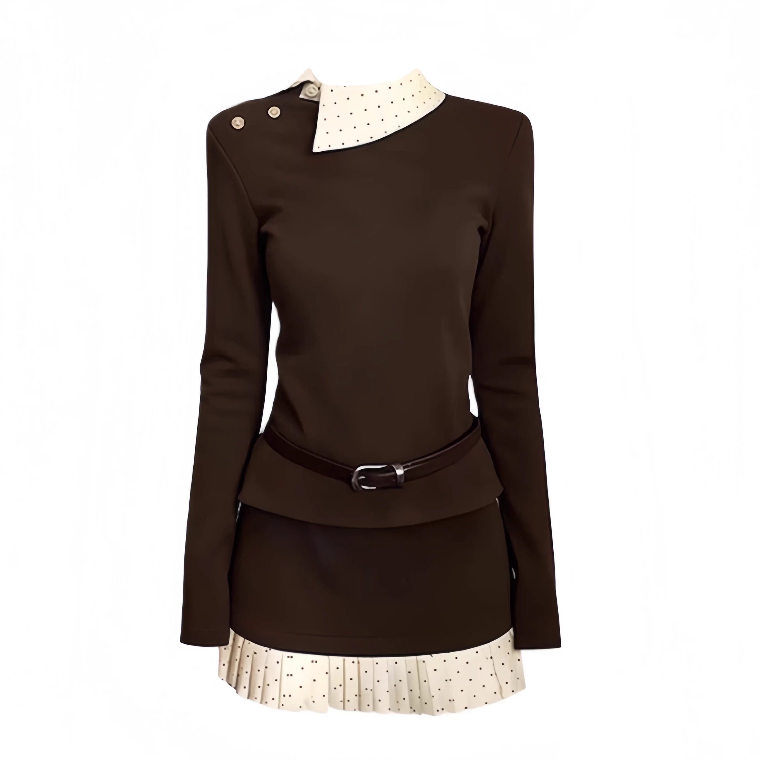 秋冬韩系千金咖色内搭两件套