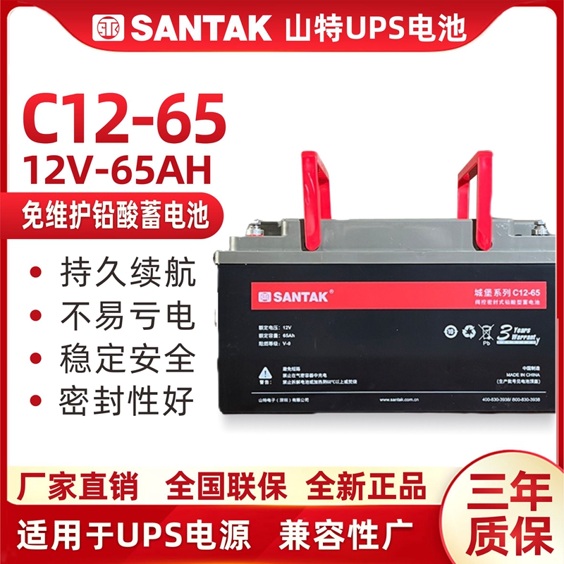 山特 SANTAK UPS不间断电源电池 铅酸蓄电池免维护12V65AH C12-65