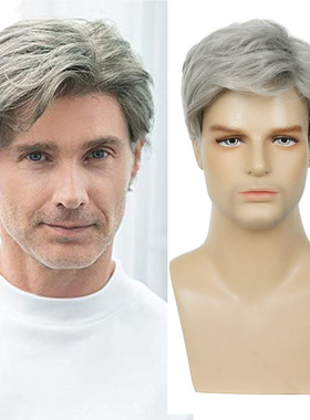 欧美外贸假发男士灰色蓬松短卷发高温丝化纤假发套man hair wigs