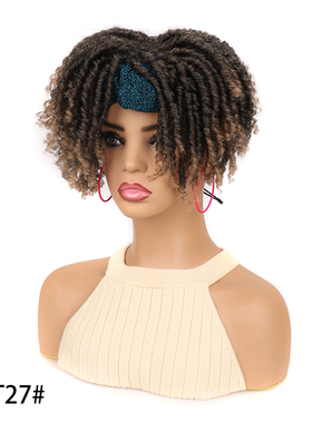 外贸非洲黑人黑蓝头巾假发筒曲脏辫卷发Synthetic Scraf Hair Wig