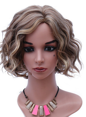 Short Hair Wig for Women欧美混色金色化纤假发女士短卷发头套