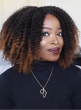 Kinky curl ombre hair wigs欧美外贸非洲小卷黑人假发高温丝头套