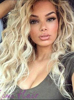 Ombre blonde hair wigs欧美外贸女士长卷发渐变色波浪卷化纤假发