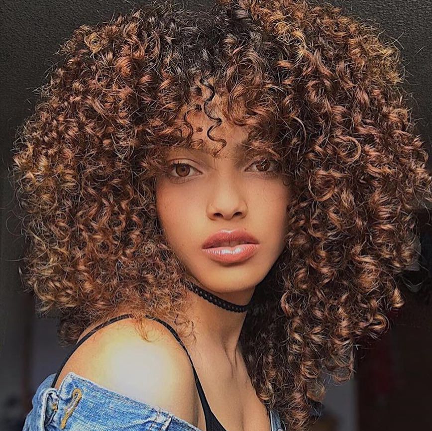 欧美Kinky curly wigs brown非洲小卷混棕色渐变色假发女化纤头套