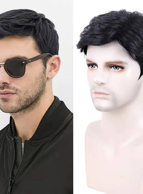 欧美跨境假发蓬松男士偏分短发飞机头化纤假发套Man hair wigs