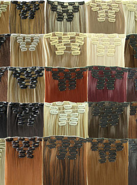 化纤高温丝六件套卡子发16卡假发片直发Clip In Hair Extensions