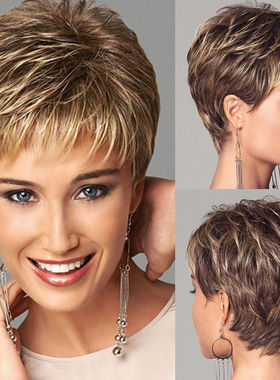 Short Blond Brown Short  pixie Hair Wigs外贸欧美短发假发套