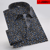 中年商务休闲碎花衬衣中老年男士 衬衫 男长袖 宽松爸爸深色印花免烫