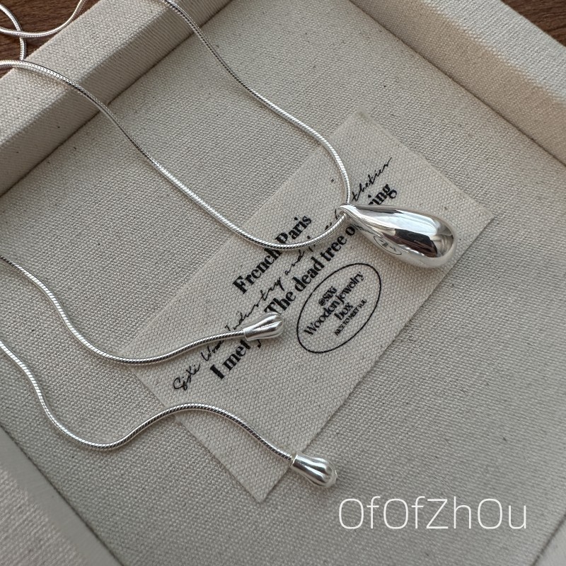周的的S925纯银韩版小众设计感抽拉水滴项链韩国风时尚简约毛衣链