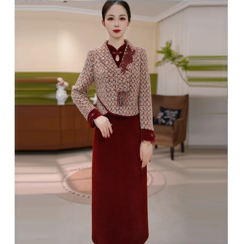 秋冬妈妈装时尚气质显瘦连衣裙