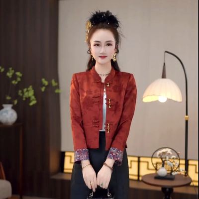 新中式刺绣盘扣显瘦短外套女