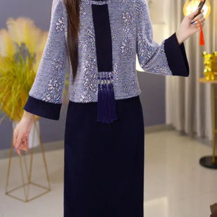 2025秋冬新中式时尚气质显瘦收腰高级感优雅百搭减龄上衣+半身裙