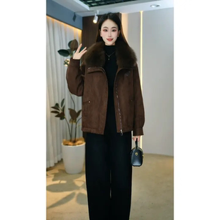 冬季新款复古简约风毛领羽绒服女短款加厚保暖高级感白鹅绒外套