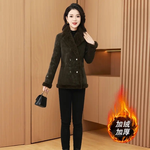 轻奢风加绒加厚毛呢外套女士冬季双排扣修身短款气质双面穿外套