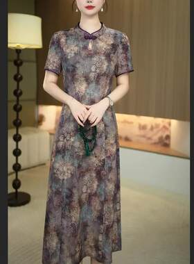 新中式改良旗袍中年妈妈显瘦中长