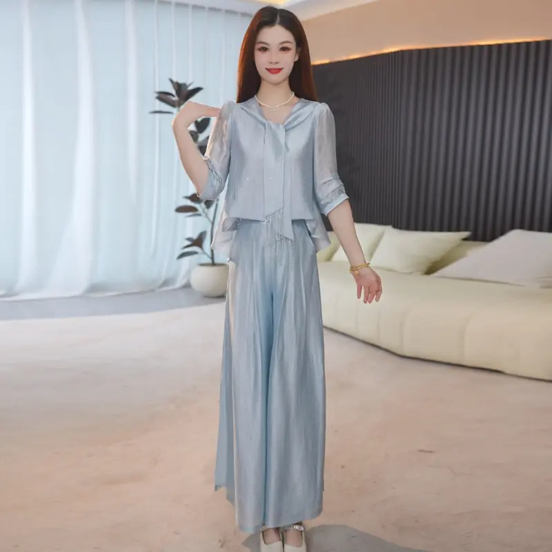 轻奢优雅风两件套女夏季2026新款高级感显瘦气质小衫阔腿裤套装