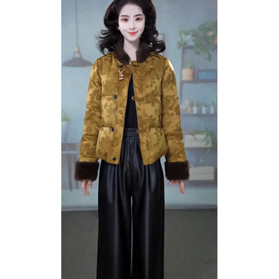 新中式风复古提花羽绒服女短款毛领加厚保暖外套冬季棉衣