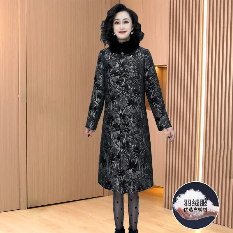 高端时尚气质羽绒服女士冬季中长款毛领收腰显瘦气质减龄外套黑色