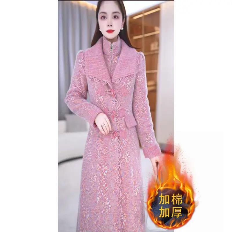 冬季加棉加厚女外套连衣裙两件套