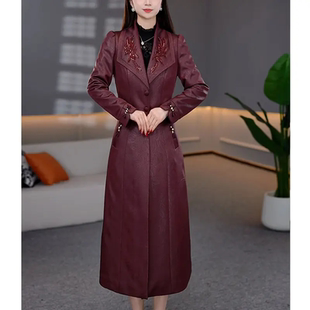 中国风立领刺绣长款外套连衣裙两件套女秋冬修身显瘦高级感套装