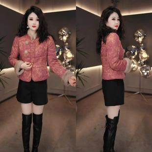 新中式风盘扣棉衣女冬季加厚保暖复古显瘦毛毛领外套