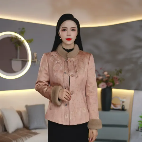 新中式风粉色毛领盘扣白鸭绒羽绒服女士短款气质高级感洋气外套,女装/女士精品,羽绒服,淘宝优惠券,粉丝福利购,淘宝优惠卷