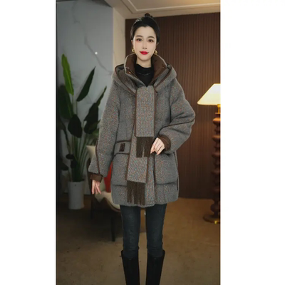 中长款连帽羽绒服大码灰色