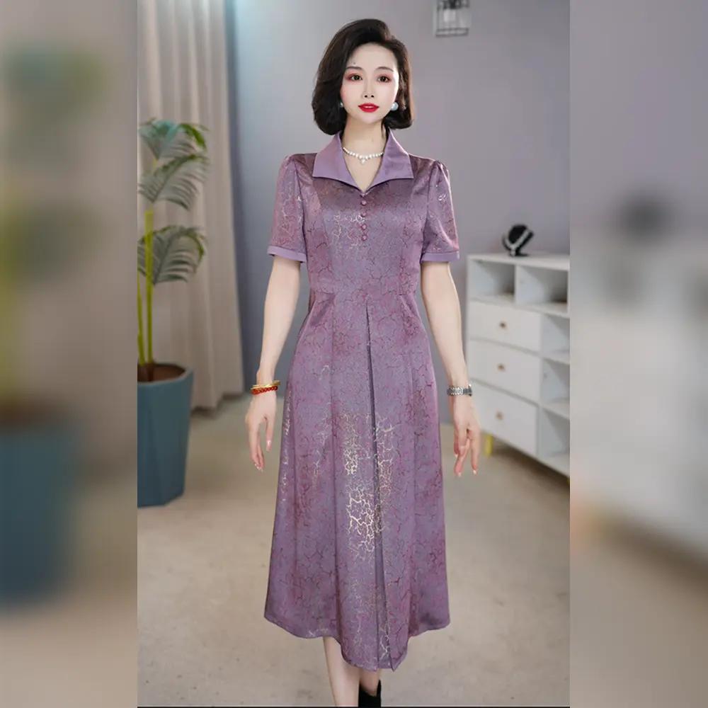 夏季新中式翻领显瘦妈妈连衣裙