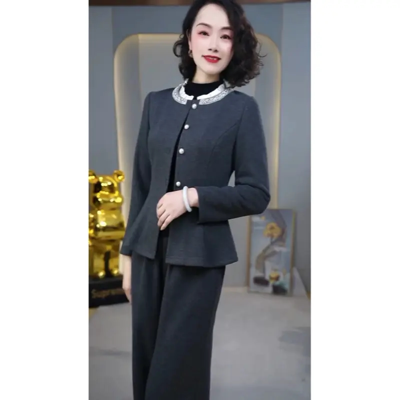 轻奢圆领套装女士春季2026新款高端精致显瘦减龄妈妈装两件套