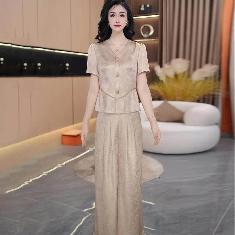 夏季短袖阔腿裤显瘦减龄套装女