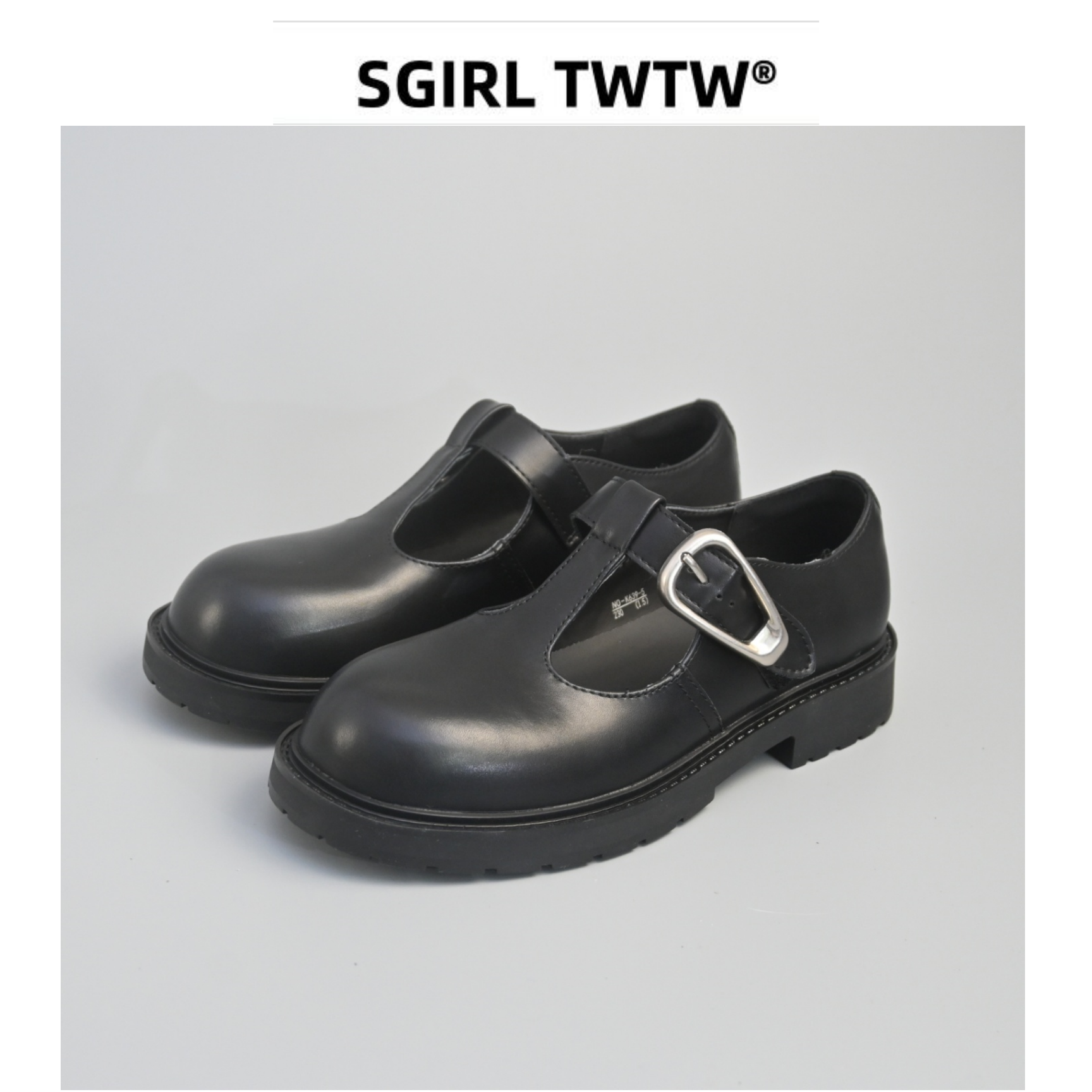 SGIRL魔术贴黑色真皮玛丽珍鞋女