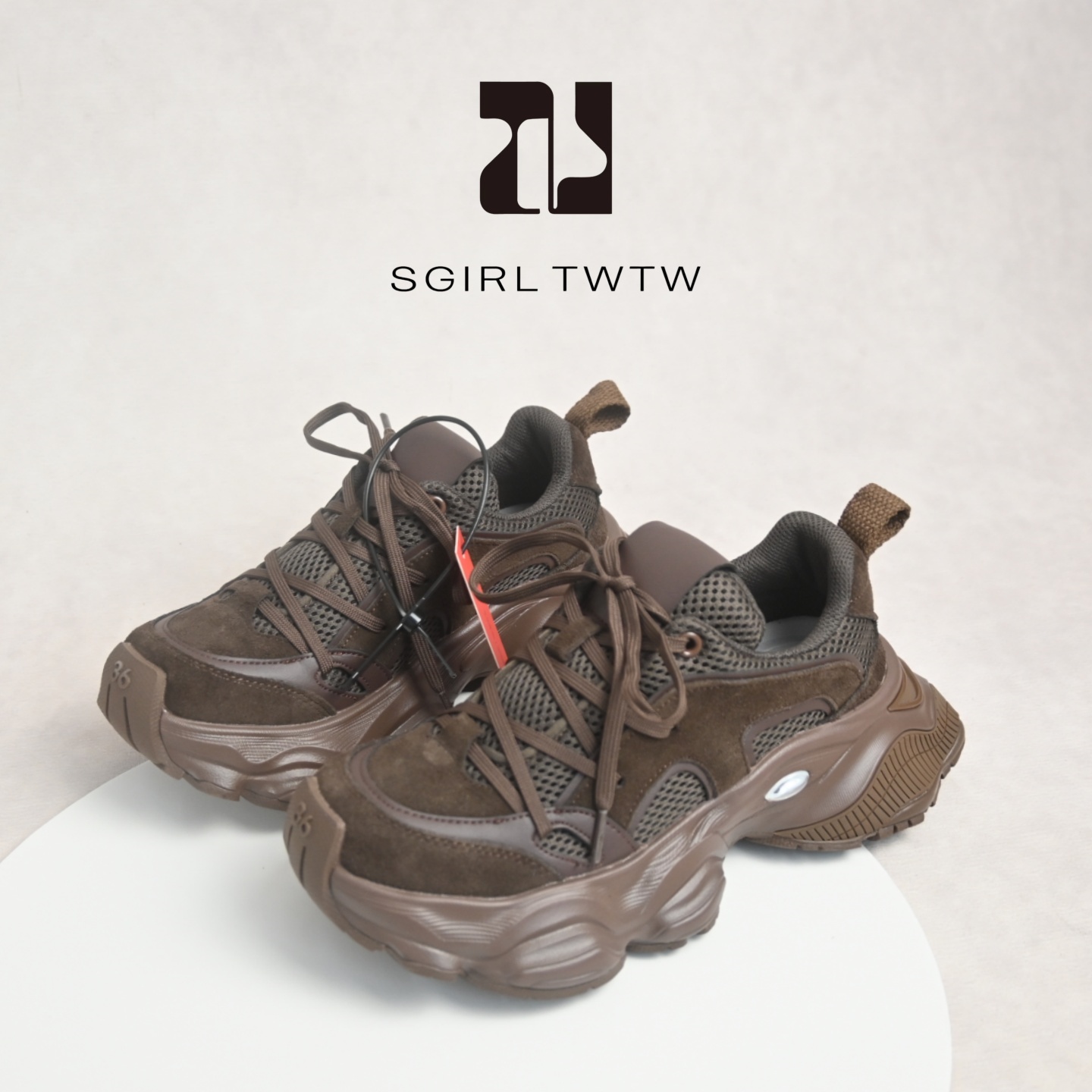 SGIRLTWTW复古反绒皮厚底老爹鞋