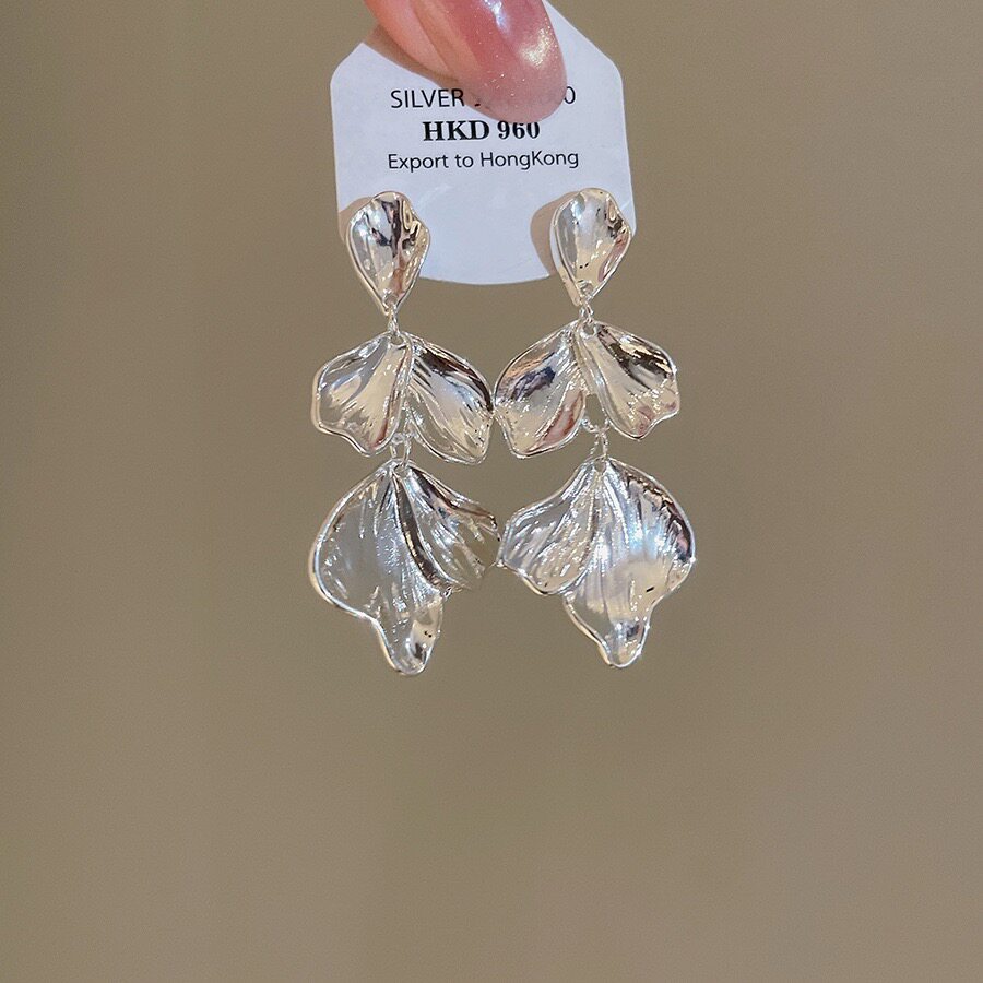 欧美金属褶皱花瓣耳钉夸张时尚气质耳环巨好看独特漂亮金色耳饰女