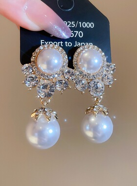 轻奢复古气质高级感金属花朵珍珠耳环夸张大气优雅耳饰0266